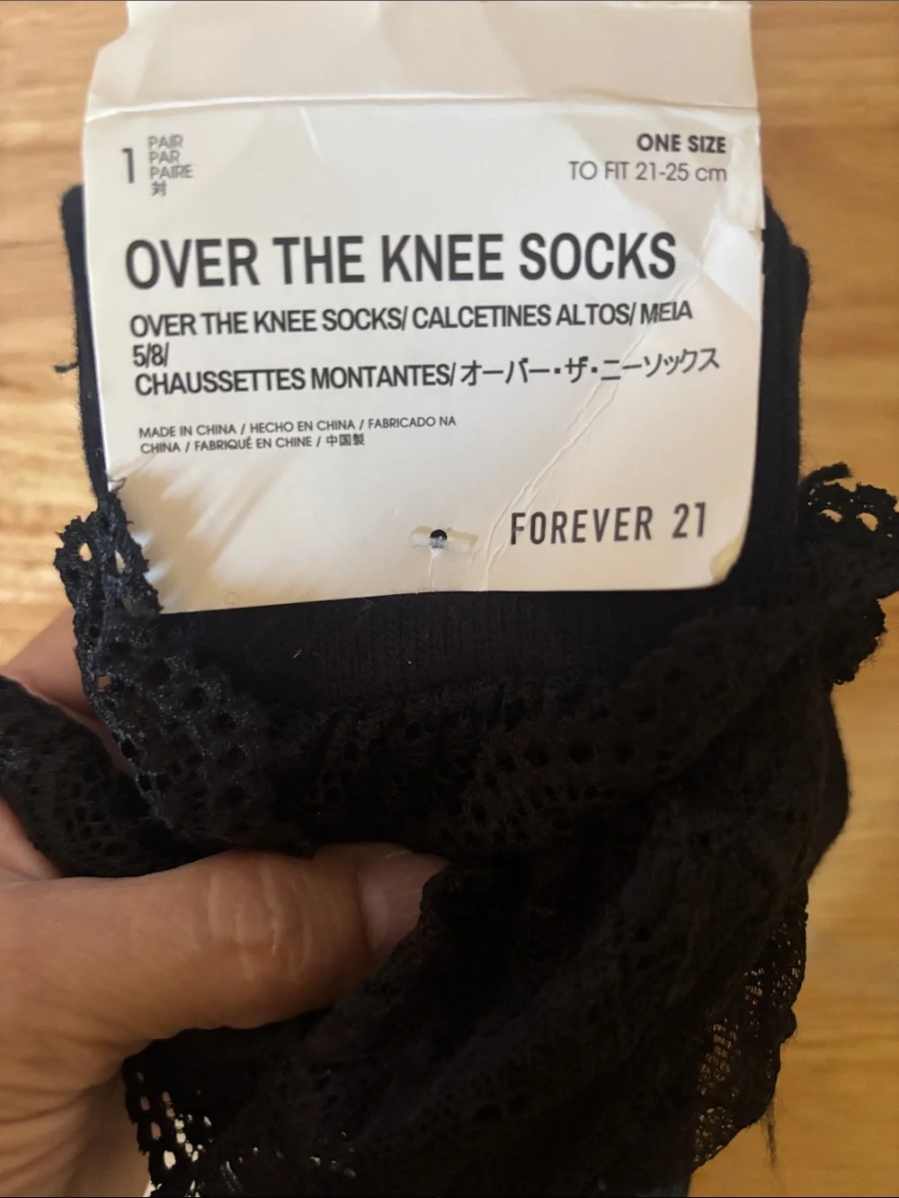 Forever 21 Black Over-the-Knee Lace Trim Socks